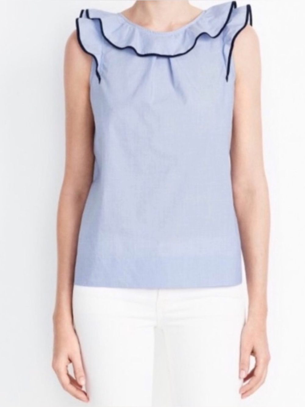 J. Crew Sleeveless Ruffle Chambray Top // Blue // 4
